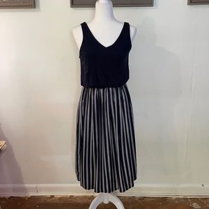 LOFT | Navy and White tank dress with satin bottom